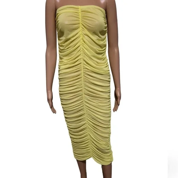 NWOT KTOO Shirring Tube Dress - Highlighter Yellow (Size L) - Picture 3 of 9